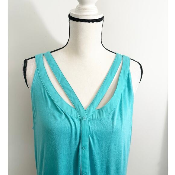 Candie's Blue Sleeveless V-Neck Cutout Button Front Tank Top Size XL - Picture 3 of 6